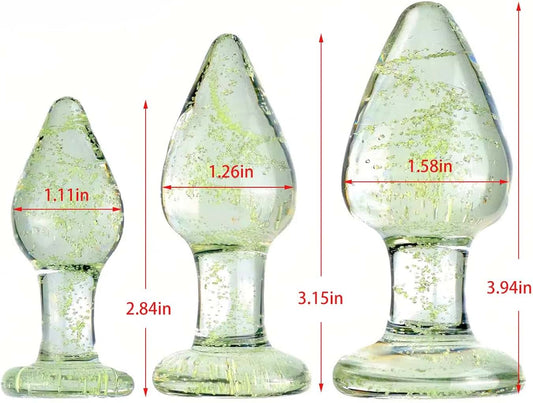 Set of 3 Ascending Sized Glow-in-the-Dark Glass Butt Plugs