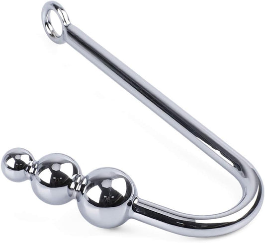 J-Shaped Stainless Steel Anal Hook with 3 Balls