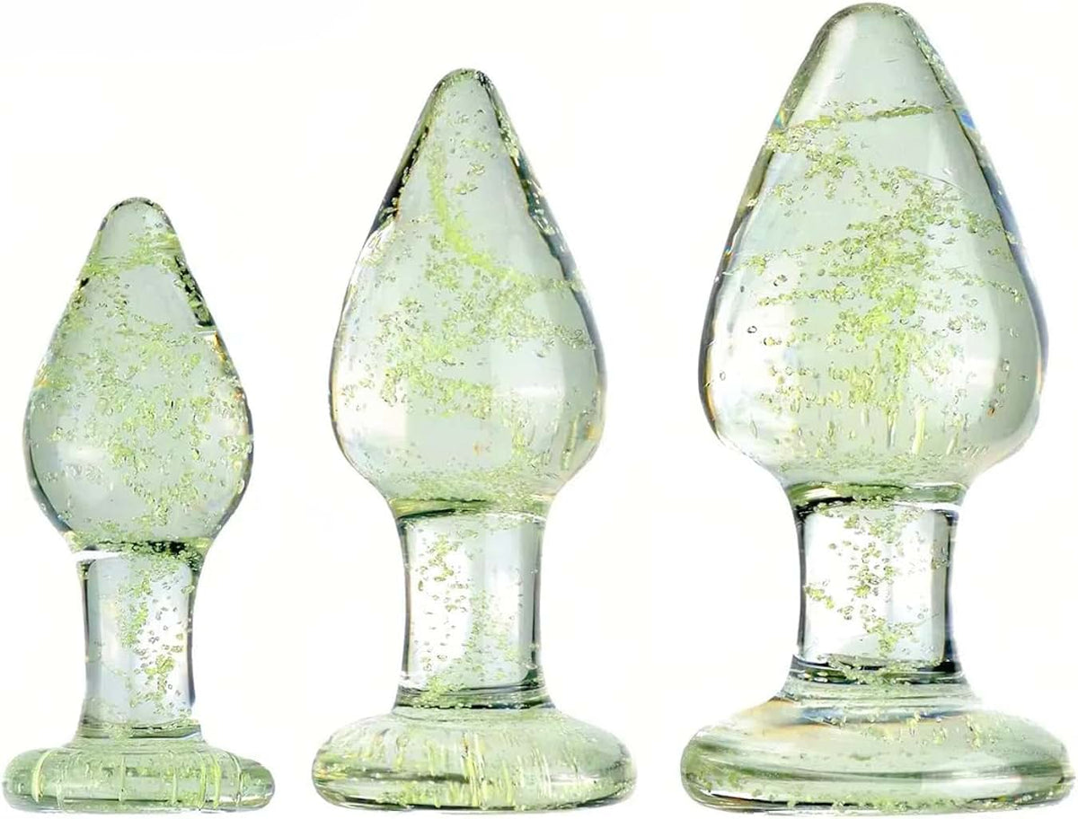 Set of 3 Ascending Sized Glow-in-the-Dark Glass Butt Plugs
