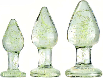 Set of 3 Ascending Sized Glow-in-the-Dark Glass Butt Plugs